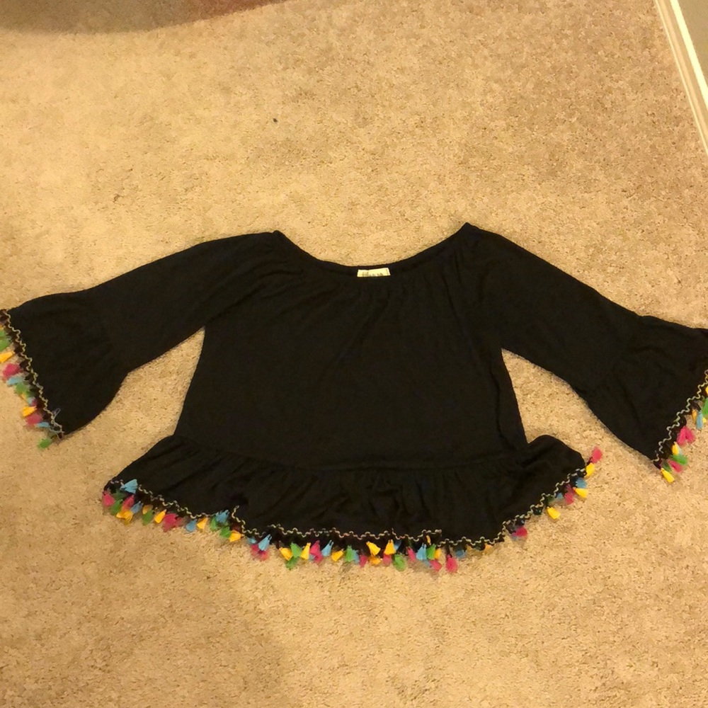 Rainbow tassel peplum top